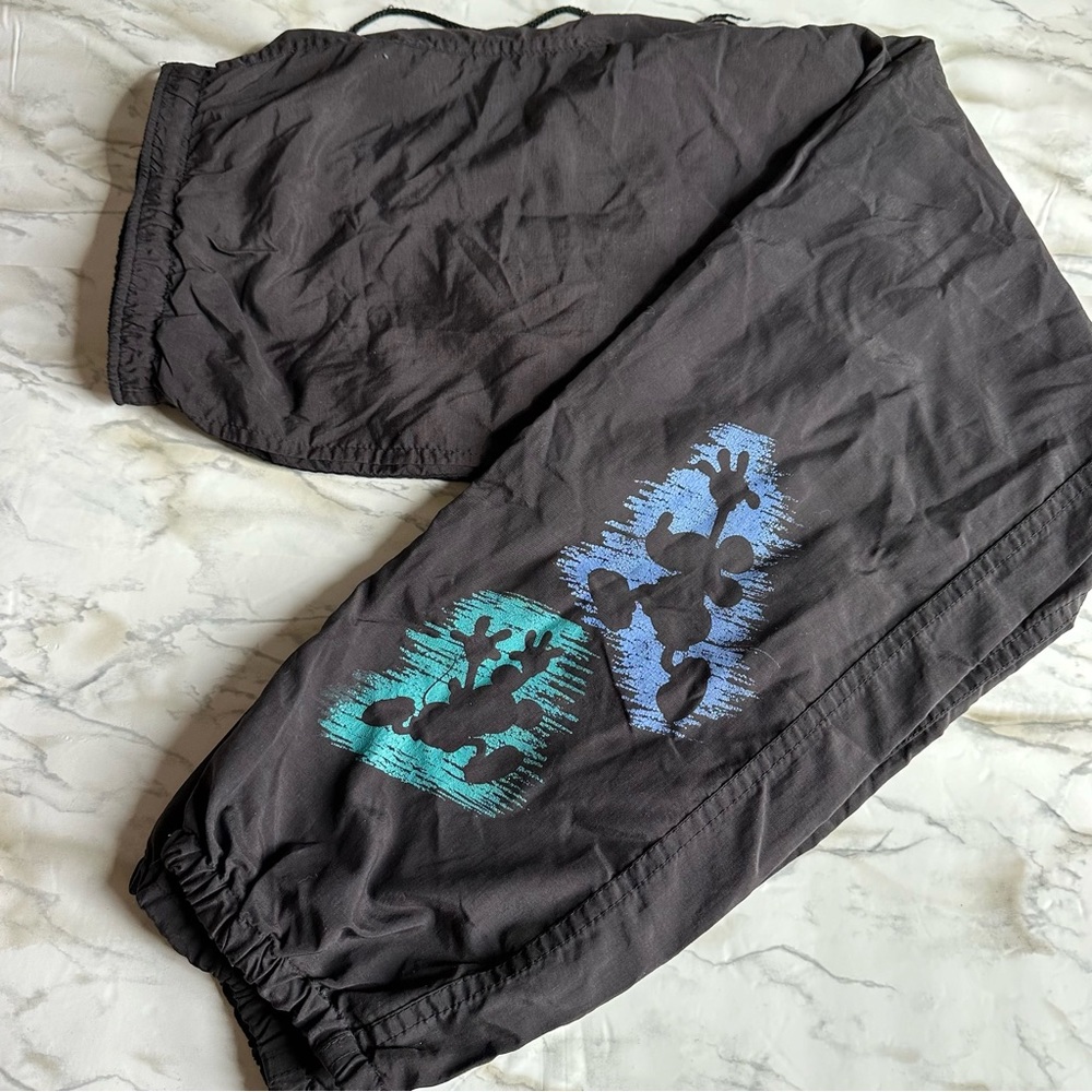 Vintage Disney Nylon Pants Mickey Mouse Size Large Black